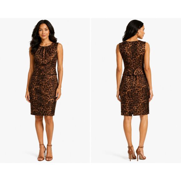 Anne Klein Dresses & Skirts - Anne Klein Womens Brown & Black Leopard Print Sleeveless Sheath Dress Size 6